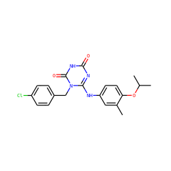 Cc1cc(Nc2nc(=O)[nH]c(=O)n2Cc2ccc(Cl)cc2)ccc1OC(C)C ZINC000200518933