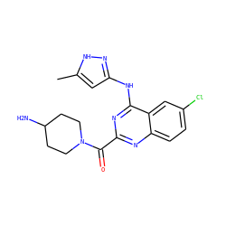 Cc1cc(Nc2nc(C(=O)N3CCC(N)CC3)nc3ccc(Cl)cc23)n[nH]1 ZINC001772623742