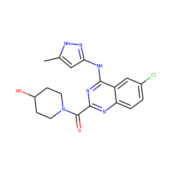 Cc1cc(Nc2nc(C(=O)N3CCC(O)CC3)nc3ccc(Cl)cc23)n[nH]1 ZINC001772643262