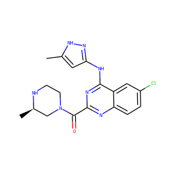 Cc1cc(Nc2nc(C(=O)N3CCN[C@H](C)C3)nc3ccc(Cl)cc23)n[nH]1 ZINC001772656781