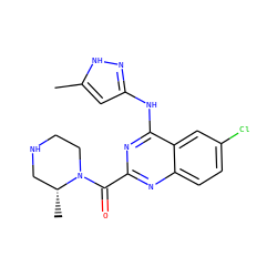 Cc1cc(Nc2nc(C(=O)N3CCNC[C@H]3C)nc3ccc(Cl)cc23)n[nH]1 ZINC001772654046