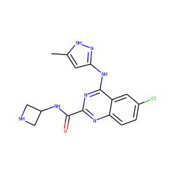 Cc1cc(Nc2nc(C(=O)NC3CNC3)nc3ccc(Cl)cc23)n[nH]1 ZINC001772632097
