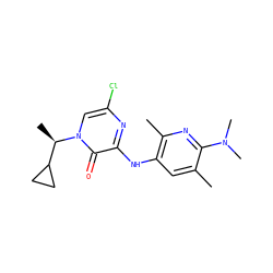 Cc1cc(Nc2nc(Cl)cn([C@H](C)C3CC3)c2=O)c(C)nc1N(C)C ZINC000049035606
