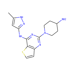 Cc1cc(Nc2nc(N3CCC(N)CC3)nc3ccsc23)n[nH]1 ZINC000473170123