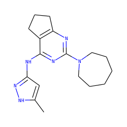 Cc1cc(Nc2nc(N3CCCCCC3)nc3c2CCC3)n[nH]1 ZINC000299865812