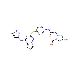 Cc1cc(Nc2nc(Sc3ccc(NC(=O)CN4C[C@H](F)C[C@H]4CO)cc3)nn3cccc23)n[nH]1 ZINC000072178795