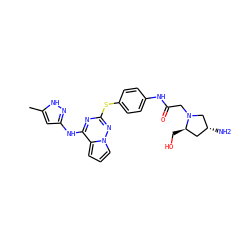 Cc1cc(Nc2nc(Sc3ccc(NC(=O)CN4C[C@H](N)C[C@H]4CO)cc3)nn3cccc23)n[nH]1 ZINC000072183851