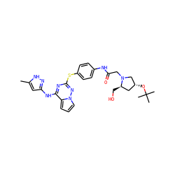Cc1cc(Nc2nc(Sc3ccc(NC(=O)CN4C[C@H](OC(C)(C)C)C[C@H]4CO)cc3)nn3cccc23)n[nH]1 ZINC000072178881