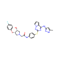 Cc1cc(Nc2nc(Sc3ccc(NC(=O)CN4C[C@H](Oc5ccc(F)cc5)[C@H](O)C4)cc3)nn3cccc23)n[nH]1 ZINC000072181174