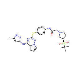 Cc1cc(Nc2nc(Sc3ccc(NC(=O)CN4CC[C@@H](S(=O)(=O)C(C)(C)C)C4)cc3)nn3cccc23)n[nH]1 ZINC000095554314
