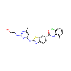 Cc1cc(Nc2nc3ccc(C(=O)Nc4c(C)cccc4Cl)cc3s2)nc(NCCO)n1 ZINC000013536663