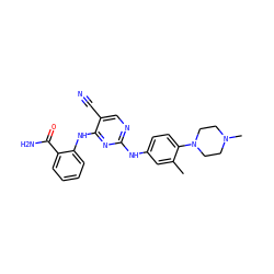 Cc1cc(Nc2ncc(C#N)c(Nc3ccccc3C(N)=O)n2)ccc1N1CCN(C)CC1 ZINC000053064448
