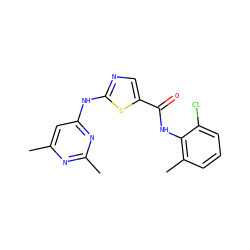 Cc1cc(Nc2ncc(C(=O)Nc3c(C)cccc3Cl)s2)nc(C)n1 ZINC000006716617