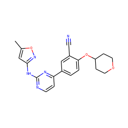Cc1cc(Nc2nccc(-c3ccc(OC4CCOCC4)c(C#N)c3)n2)no1 ZINC000146588512