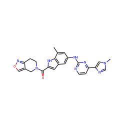 Cc1cc(Nc2nccc(-c3cn(C)cn3)n2)cc2cc(C(=O)N3CCc4nocc4C3)[nH]c12 ZINC000205655201
