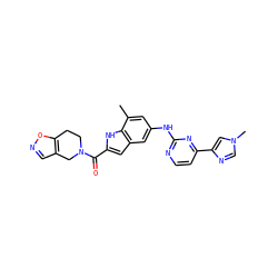 Cc1cc(Nc2nccc(-c3cn(C)cn3)n2)cc2cc(C(=O)N3CCc4oncc4C3)[nH]c12 ZINC000205654208