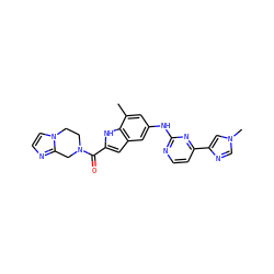 Cc1cc(Nc2nccc(-c3cn(C)cn3)n2)cc2cc(C(=O)N3CCn4ccnc4C3)[nH]c12 ZINC000205653734