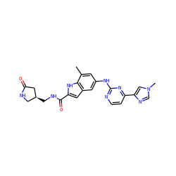 Cc1cc(Nc2nccc(-c3cn(C)cn3)n2)cc2cc(C(=O)NC[C@H]3CNC(=O)C3)[nH]c12 ZINC000205653843