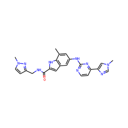 Cc1cc(Nc2nccc(-c3cn(C)cn3)n2)cc2cc(C(=O)NCc3ccn(C)n3)[nH]c12 ZINC000205650116