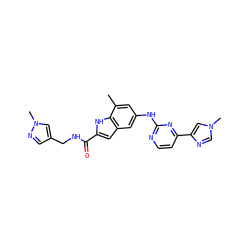 Cc1cc(Nc2nccc(-c3cn(C)cn3)n2)cc2cc(C(=O)NCc3cnn(C)c3)[nH]c12 ZINC000222327068