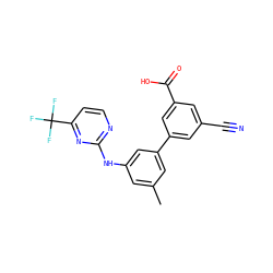 Cc1cc(Nc2nccc(C(F)(F)F)n2)cc(-c2cc(C#N)cc(C(=O)O)c2)c1 ZINC000211107798