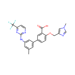 Cc1cc(Nc2nccc(C(F)(F)F)n2)cc(-c2ccc(OCc3cn(C)cn3)c(C(=O)O)c2)c1 ZINC001772570011