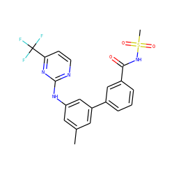 Cc1cc(Nc2nccc(C(F)(F)F)n2)cc(-c2cccc(C(=O)NS(C)(=O)=O)c2)c1 ZINC000145382024