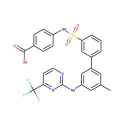 Cc1cc(Nc2nccc(C(F)(F)F)n2)cc(-c2cccc(S(=O)(=O)Nc3ccc(C(=O)O)cc3)c2)c1 ZINC000211024871