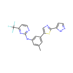 Cc1cc(Nc2nccc(C(F)(F)F)n2)cc(-c2cnc(-c3ccn[nH]3)s2)c1 ZINC000141804033