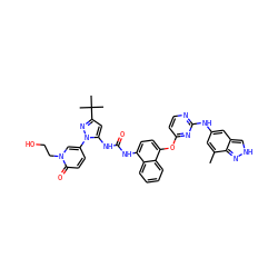 Cc1cc(Nc2nccc(Oc3ccc(NC(=O)Nc4cc(C(C)(C)C)nn4-c4ccc(=O)n(CCO)c4)c4ccccc34)n2)cc2c[nH]nc12 ZINC001772635490