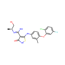 Cc1cc(Nc2s[nH]c(=O)c2/C(N)=N/[C@@H](C)CO)ccc1Oc1cc(F)ccc1Cl ZINC000034802690