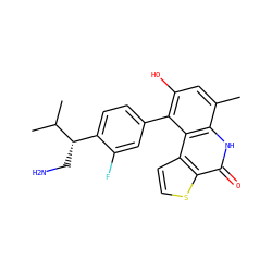 Cc1cc(O)c(-c2ccc([C@H](CN)C(C)C)c(F)c2)c2c1[nH]c(=O)c1sccc12 ZINC000165505039