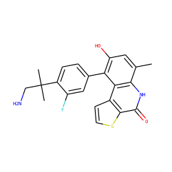 Cc1cc(O)c(-c2ccc(C(C)(C)CN)c(F)c2)c2c1[nH]c(=O)c1sccc12 ZINC000165732416