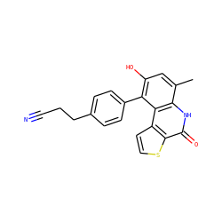 Cc1cc(O)c(-c2ccc(CCC#N)cc2)c2c1[nH]c(=O)c1sccc12 ZINC000221744405