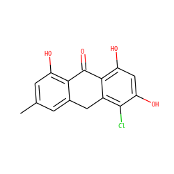 Cc1cc(O)c2c(c1)Cc1c(Cl)c(O)cc(O)c1C2=O ZINC001772571791