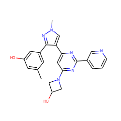 Cc1cc(O)cc(-c2nn(C)cc2-c2cc(N3CC(O)C3)nc(-c3cccnc3)n2)c1 ZINC000299839024