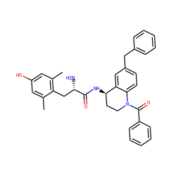 Cc1cc(O)cc(C)c1C[C@H](N)C(=O)N[C@@H]1CCN(C(=O)c2ccccc2)c2ccc(Cc3ccccc3)cc21 ZINC000653872525
