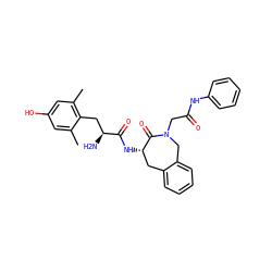 Cc1cc(O)cc(C)c1C[C@H](N)C(=O)N[C@H]1Cc2ccccc2CN(CC(=O)Nc2ccccc2)C1=O ZINC000035975477