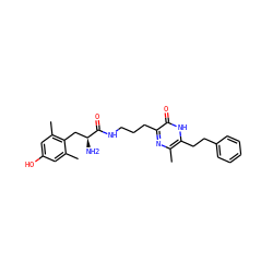 Cc1cc(O)cc(C)c1C[C@H](N)C(=O)NCCCc1nc(C)c(CCc2ccccc2)[nH]c1=O ZINC000028825456