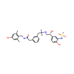 Cc1cc(O)cc(C)c1CNC(=O)Cc1cccc(CC(C)(C)NC[C@H](O)c2ccc(O)c(NS(C)(=O)=O)c2)c1 ZINC000064532203