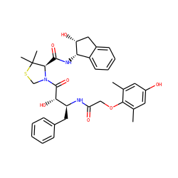 Cc1cc(O)cc(C)c1OCC(=O)N[C@@H](Cc1ccccc1)[C@H](O)C(=O)N1CSC(C)(C)[C@H]1C(=O)N[C@H]1c2ccccc2C[C@H]1O ZINC000049889029