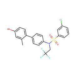 Cc1cc(O)ccc1-c1ccc(N(CC(F)(F)F)S(=O)(=O)c2cccc(Cl)c2)cc1 ZINC000653917200