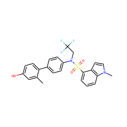 Cc1cc(O)ccc1-c1ccc(N(CC(F)(F)F)S(=O)(=O)c2cccc3c2ccn3C)cc1 ZINC000653917154