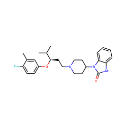 Cc1cc(O[C@H](CCN2CCC(n3c(=O)[nH]c4ccccc43)CC2)C(C)C)ccc1F ZINC000028340652