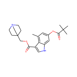 Cc1cc(OC(=O)C(C)(C)C)cc2[nH]cc(C(=O)OCC34CCN(CC3)CC4)c12 ZINC001772629893