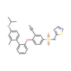 Cc1cc(OC(C)C)ccc1-c1ccccc1Oc1ccc(S(=O)(=O)Nc2ncns2)cc1C#N ZINC000095585087