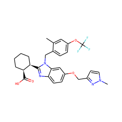 Cc1cc(OC(F)(F)F)ccc1Cn1c([C@@H]2CCCC[C@@H]2C(=O)O)nc2ccc(OCc3ccn(C)n3)cc21 ZINC000226014495