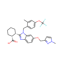 Cc1cc(OC(F)(F)F)ccc1Cn1c([C@H]2CCCC[C@H]2C(=O)O)nc2ccc(OCc3ccn(C)n3)cc21 ZINC000218037854