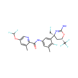 Cc1cc(OC(F)F)cnc1C(=O)Nc1cc(C)c(F)c([C@]2(CF)C[C@@H](C(F)(F)F)OC(N)=N2)c1 ZINC000223552005
