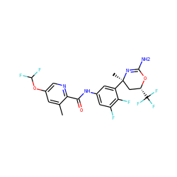 Cc1cc(OC(F)F)cnc1C(=O)Nc1cc(F)c(F)c([C@]2(C)C[C@@H](C(F)(F)F)OC(N)=N2)c1 ZINC000223533585